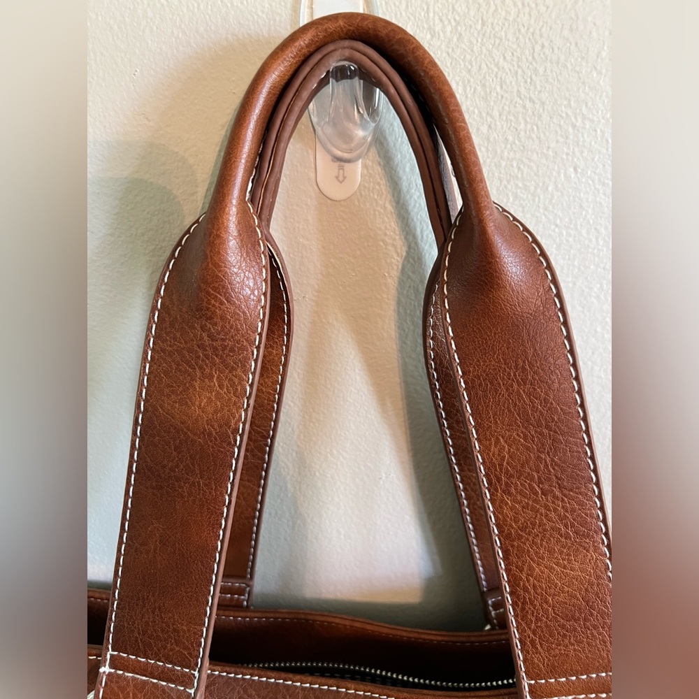 Emporia Brown Sue Tote with Contrast White Stitching Detail - Picture 4 of 10